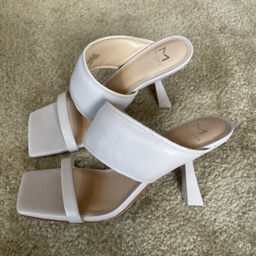 Marc Fisher Square Toe Heeled White Sandals